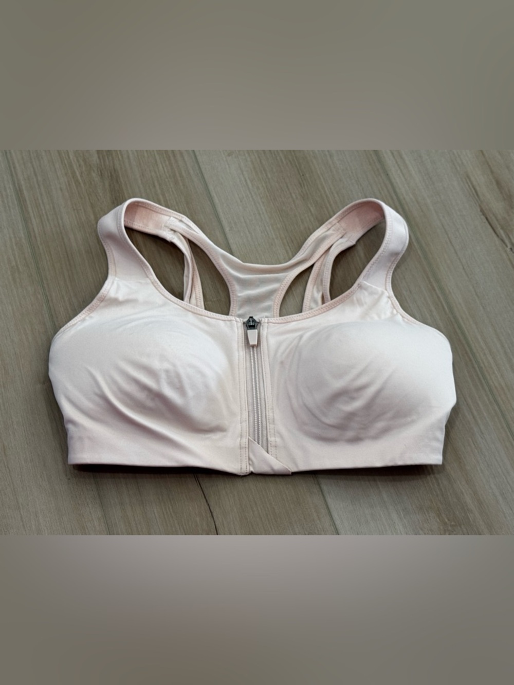 SYROKAN Front Zip Sports Bra 36B Light Pink High Impact Racerback